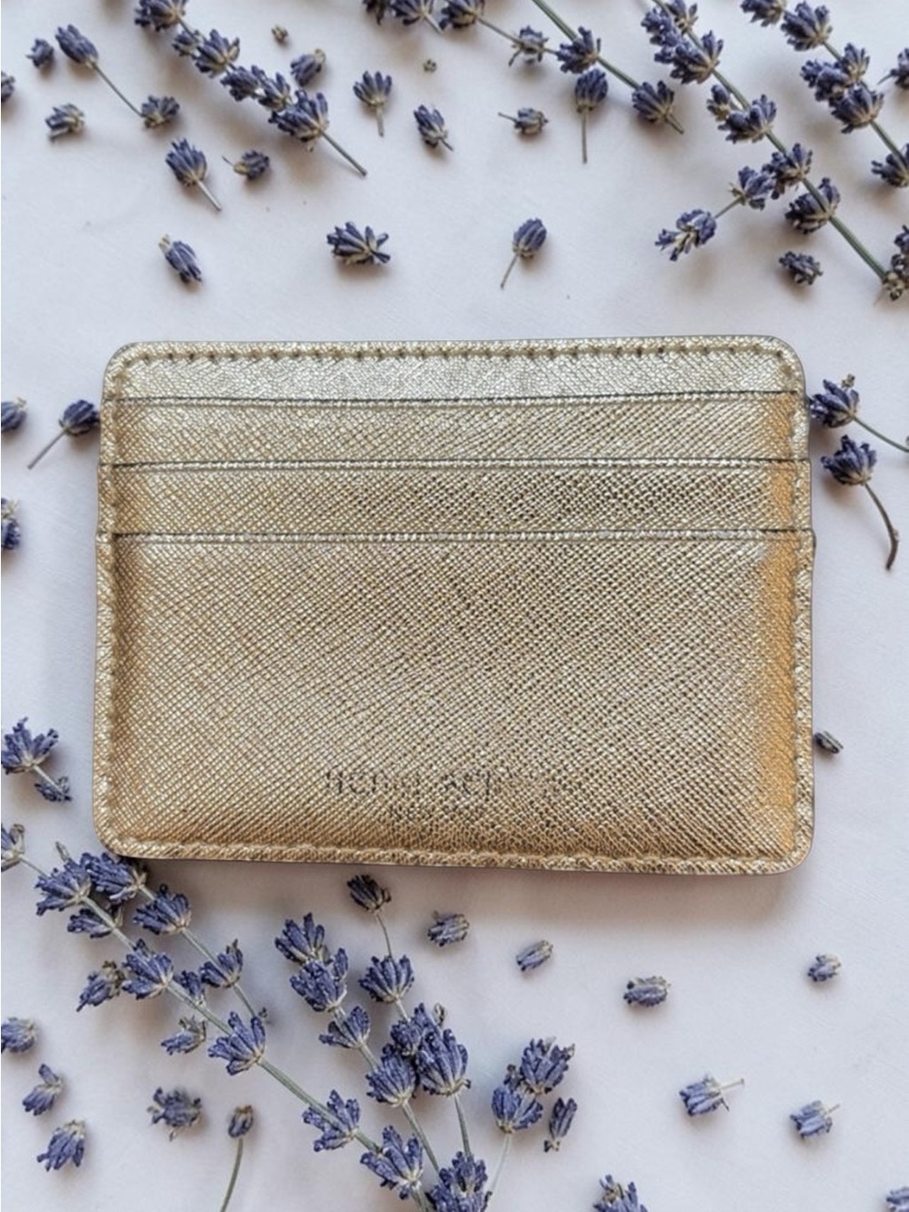 henri bendel Metallic Gold Leather Card & Key Sleeve